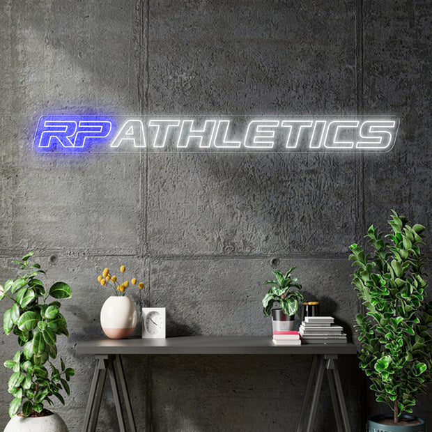 Custom neon - RP Athletics  - 400cm x 40cm (split cut)-  White and Blue - incl Shipping and 2yrs Warranty