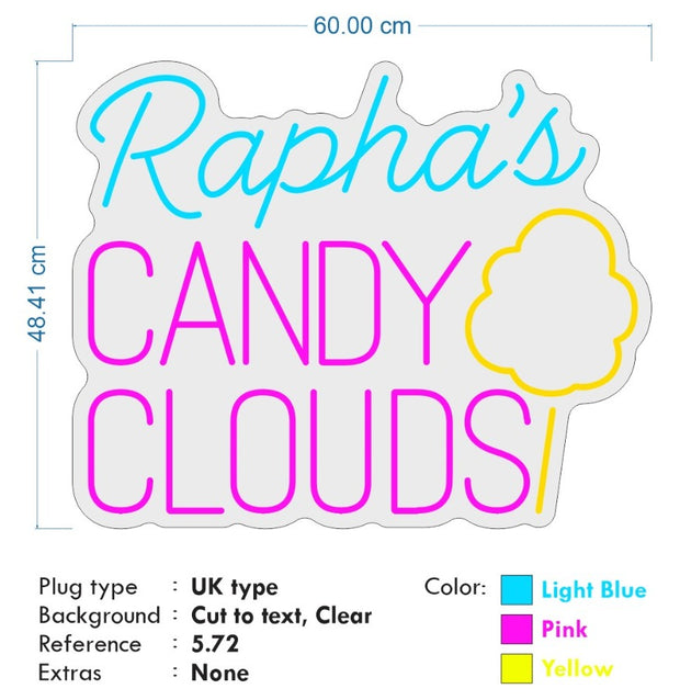 Custom neon - Rapha's Candy Clouds  - 50 x 48cm -  Pink , Yellow and Light Blue - incl Shipping and 2yrs Warranty