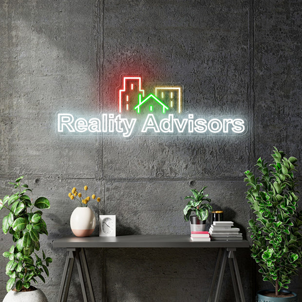 Custom Neon - Realty Advisors - 45*15inch -  Red, Green White and Orange - dimmer and delivery