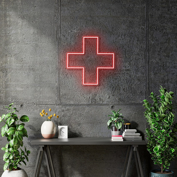 Custom Neon | RED CROSS -  50cm x 50cm  - Red -  incl Shipping , and 2yrs Warranty