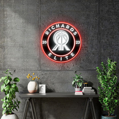 Custom Neon -  Richard Elites - Cool White and RED - black glossy acrylic - 28inch x 28inch - INDOOR - Remote dimmer and Delivery (2yrs Warranty)