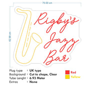 Custom Neon - Rigby's Jazz Bar - Yellow and Red -70cm x 62cm - INDOOR  -  Delivery and Remote