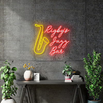 Custom Neon - Rigby's Jazz Bar - Yellow and Red -70cm x 62cm - INDOOR  -  Delivery and Remote