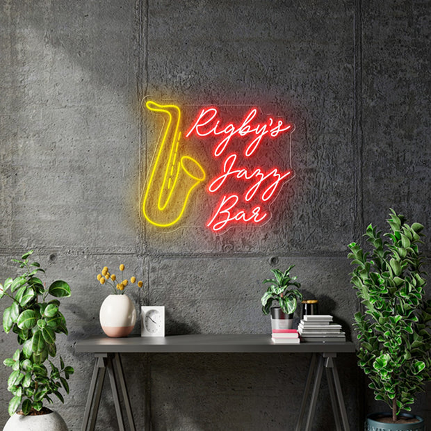 Custom Neon - Rigby's Jazz Bar - Yellow and Red -70cm x 62cm - INDOOR  -  Delivery and Remote