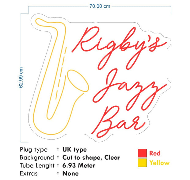 Custom Neon - Rigby's Jazz Bar - Yellow and Red -70cm x 62cm - INDOOR  -  Delivery and Remote