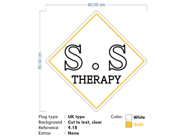 Custom neon - S.S Therapy logo - Gold and White - 60 x 60cm   - incl Shipping and 2yrs Warranty