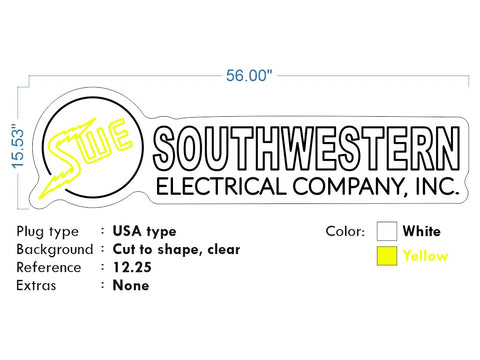 Custom Neon South Western Electrical Company -  White, Yellow 56x15inch - Free Delivery and Remote+ Battery