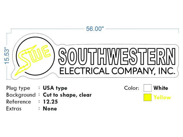 Custom Neon South Western Electrical Company -  White, Yellow 56x15inch - Free Delivery and Remote+ Battery