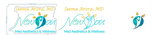 Custom Neon for Seema -  NEW YOU Logo -  Gold , Light Blue Light Green, 35x20inch - Free Delivery and Remote+ Battery