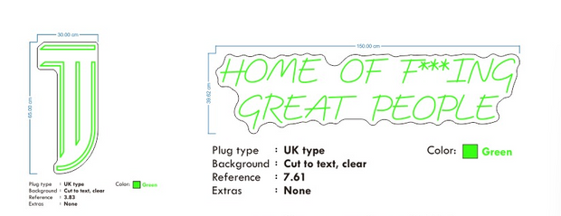 Custom Neon - The James - Green -as per mock ups - indoor Signs