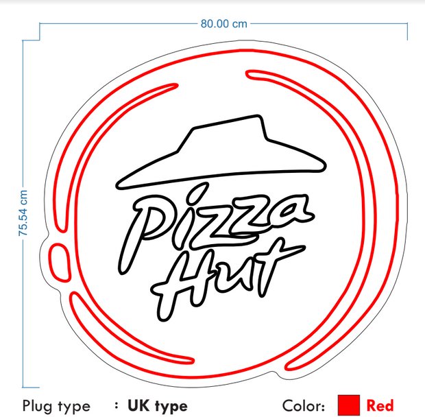 Custom Neon - Pizza Hut   - RED and WHITE  -Size: 80x 75cm - Remote dimmer and Delivery