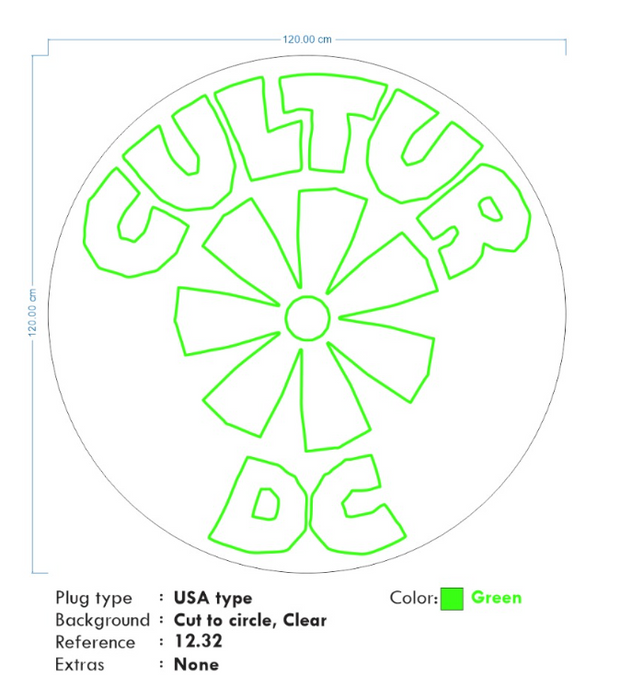 Custom neon - CULTUR DC - Size: 120cm - Green - incl Shipping and 2yrs Warranty