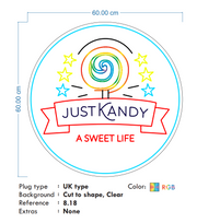 Custom neon - JUST KANDY Logo -   60cm x 60cm - Multi colours used - incl Shipping and 2yrs Warranty