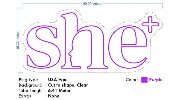 Custom neon - She - Purple Neon- incl Shipping and 2yrs Warranty