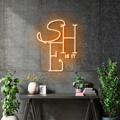 Custom Neon - She is It -  55cm x 49cm  - Orange -  Delivery and Remote + FREE BATTERY