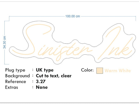 Custom Neons for Steve - Sinister Ink Size: 100 x 34cm- Warm White Neon -  FAST DELIVERY