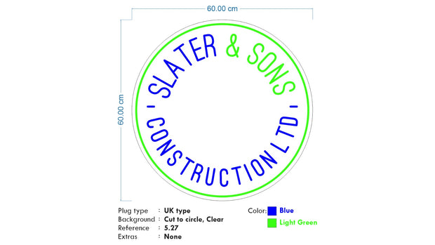 Custom Neons - Slater and Sons Construction Ltd | One Ball Buggies - indoor Sign (2yrs Warranty) - both Battery Operated