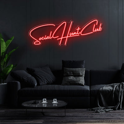 Custom Neon -  Social Hunt Club - RED - 4ft x 1.47ft  - INDOOR  - Remote dimmer and Delivery