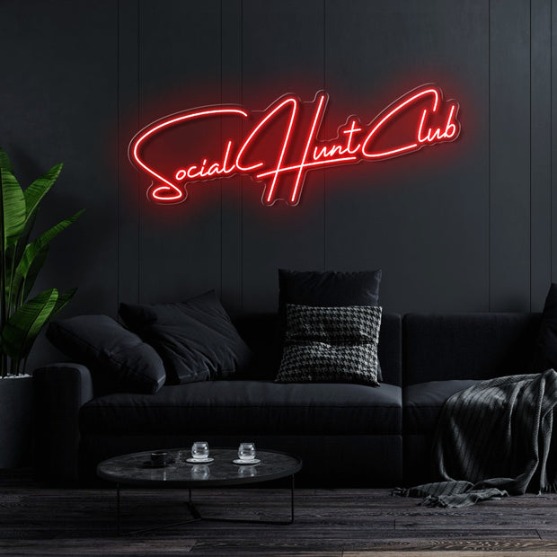 Custom Neon -  Social Hunt Club - RED - 4ft x 1.47ft  - INDOOR  - Remote dimmer and Delivery