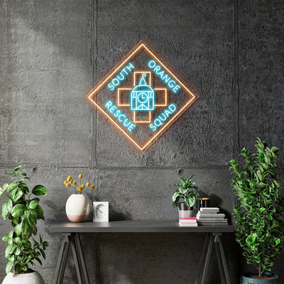 Custom neon -  South Orange Rescue Squad  - Size:   20 x 20 inch  - Light blue and Orange -  incl Shipping and 2yrs Warranty