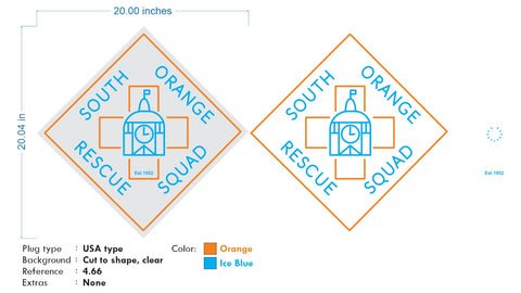 Custom neon -  South Orange Rescue Squad  - Size:   20 x 20 inch  - Light blue and Orange -  incl Shipping and 2yrs Warranty