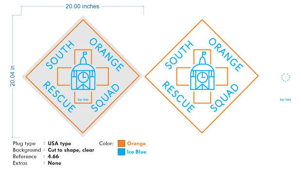 Custom neon -  South Orange Rescue Squad  - Size:   20 x 20 inch  - Light blue and Orange -  incl Shipping and 2yrs Warranty