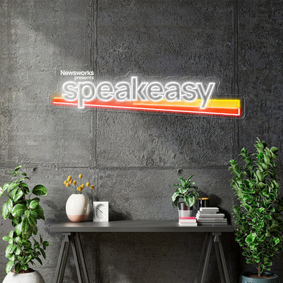 Custom Neon - SpeakEasy Logo -  Size: 100cm x 32cm - White Orange Red and Yellow + UV Print - dimmer and delivery included