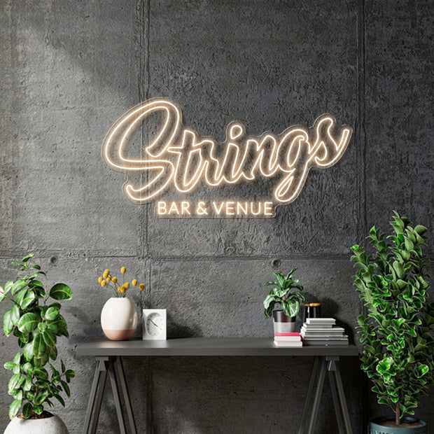 Custom Neon - Strings 2 signs -  Size 140x67cm -Size 100x47cm - Warm White - OUTDOOR and Indoor Waterproof- dimmer and Delivery included