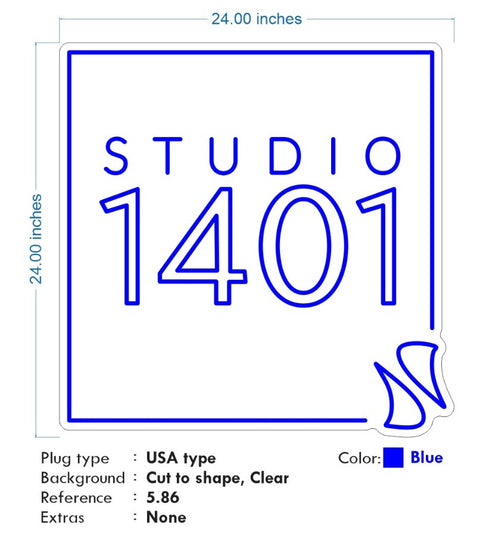 Custom neon -  STUDIO 1401 - Size: 24 x 24 inch - Blue - incl Shipping and 2yrs Warranty