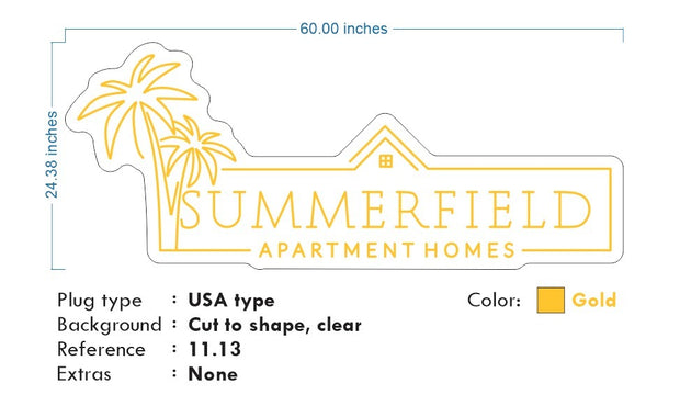 Custom Neon - SUMMERFIELD APARTMENTS HOMES - GOLDEN - 60x24inch - Delivery and Dimmer included. (Copy)