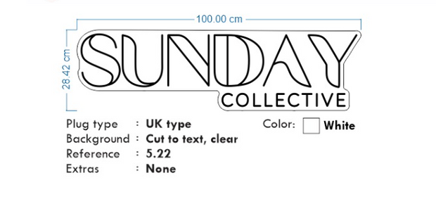Custom neon - Sunday Collective - Cool White - 100 x 28cm  - incl Shipping and 2yrs Warranty