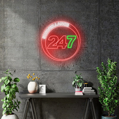 Custom neon -  Surveillance 24/7 - Size: 48inch - Red , Green and White - incl Shipping and 2yrs Warranty