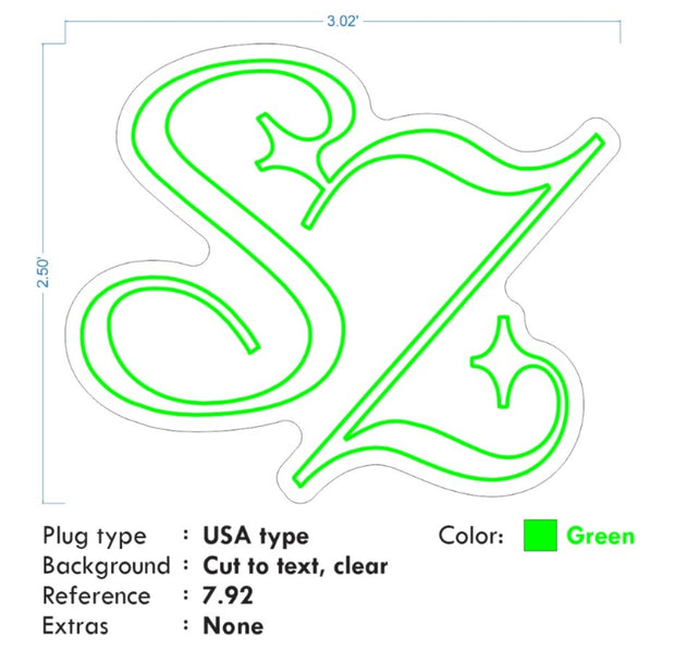 Custom Neon |  SZ for Ben -  Size: 3ft x 2.5ft - Green Neon -  incl Shipping before or by 29th, and 2yrs Warranty