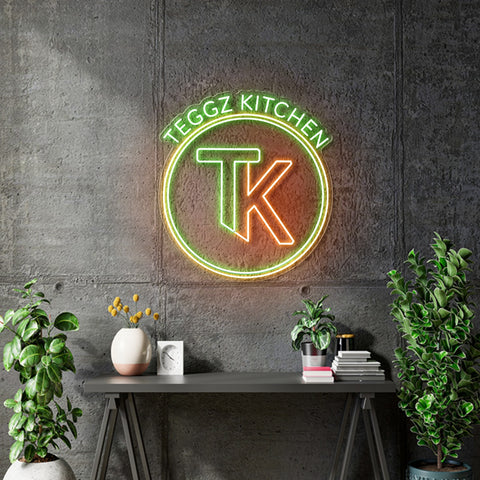Custom Neon | TEGGZ Kitchen - 80cm x 80cm -  Green & Orange  - Remote dimmer and Delivery