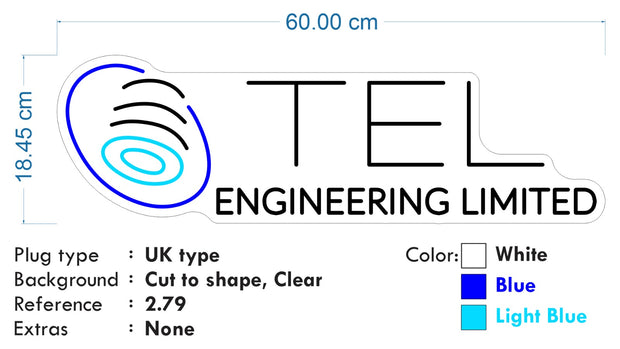 Custom Neon - TEL Engineering Limited x 2 Units - Size: 60cm x 18cm -  Blue and Green Neon - INDOOR  - Remote dimmer and Delivery (2 years Warranty)