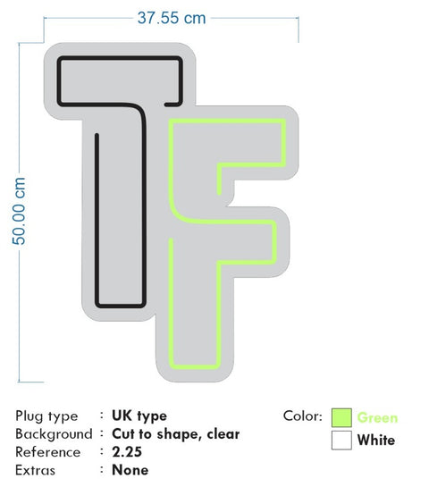 Custom Neon -  TF - Green and White neon - 50cm x 37cm -  Delivery and Remote (2yr Warranty)