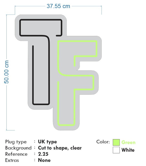 Custom Neon -  TF - Green and White neon - 50cm x 37cm -  Delivery and Remote (2yr Warranty)