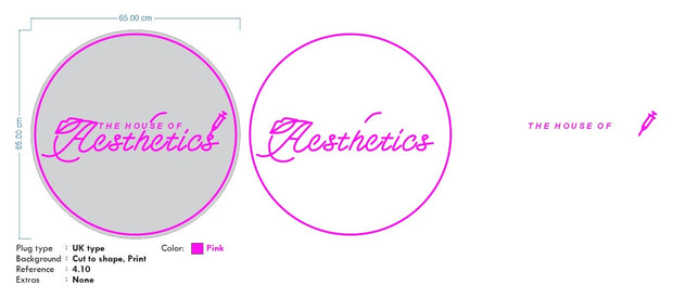 Custom Neon - The House of Aesthetics - 65cm - hot pink and white - Remote dimmer and Delivery