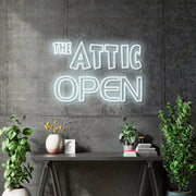 Custom Neon - The Attic Open - White/Blue/Light Blue - 30x20inch - out/indoor Sign