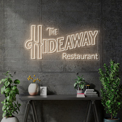 Custom Neon - The Hideaway Restaurant - Warm White - 48 x 24inch - Delivery and Dimmer included.