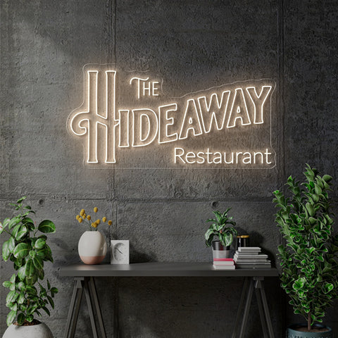 Custom Neon - The Hideaway Restaurant - Warm White - 48 x 24inch - Delivery and Dimmer included.