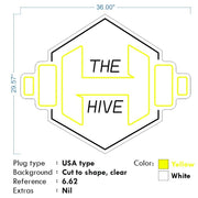 Custom Neon - The Hive - 36x29"  - White and Yellow -  Remote dimmer and Delivery