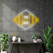 Custom Neon - The Hive - 36x29"  - White and Yellow -  Remote dimmer and Delivery
