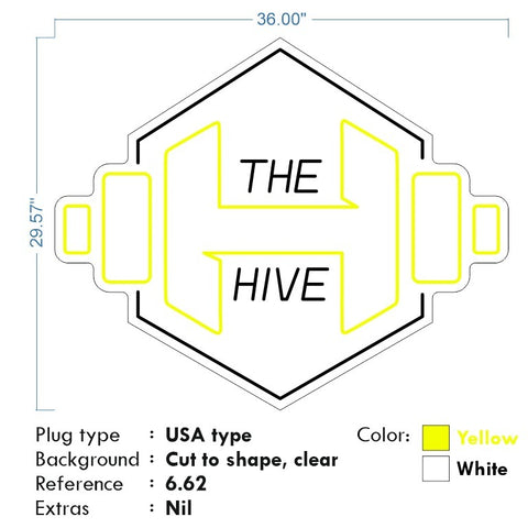 Custom Neon - The Hive - 36x29"  - White and Yellow -  Remote dimmer and Delivery