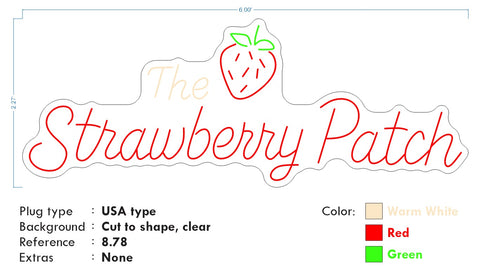 Custom neon -  The Strawberry Patch - Size: 6ft by 2.27ft  - Red, White and Green - incl Shipping and 2yrs Warranty