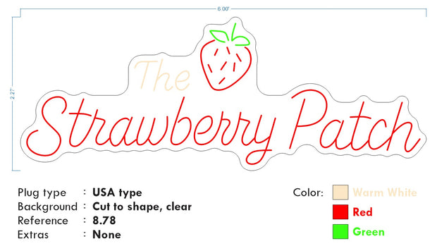 Custom neon -  The Strawberry Patch - Size: 6ft by 2.27ft  - Red, White and Green - incl Shipping and 2yrs Warranty