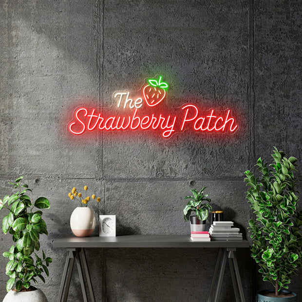 Custom neon -  The Strawberry Patch - Size: 6ft by 2.27ft  - Red, White and Green - incl Shipping and 2yrs Warranty