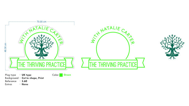Custom Neon -   The Thriving Practice - Green - Size: 70cm x 48cm  - INDOOR  - Remote dimmer and Delivery (2 years Warranty)