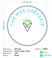 Custom Neon |  The Wee Creperie -  Size: 50cm x 50cm - Light Blue, Green, White -  incl Delivery, and 2yrs Warranty