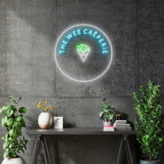 Custom Neon |  The Wee Creperie -  Size: 50cm x 50cm - Light Blue, Green, White -  incl Delivery, and 2yrs Warranty